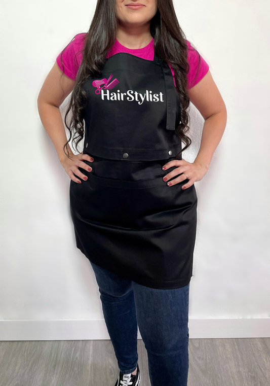 Avental bata 2 em 1 preto Hairstylist rosa