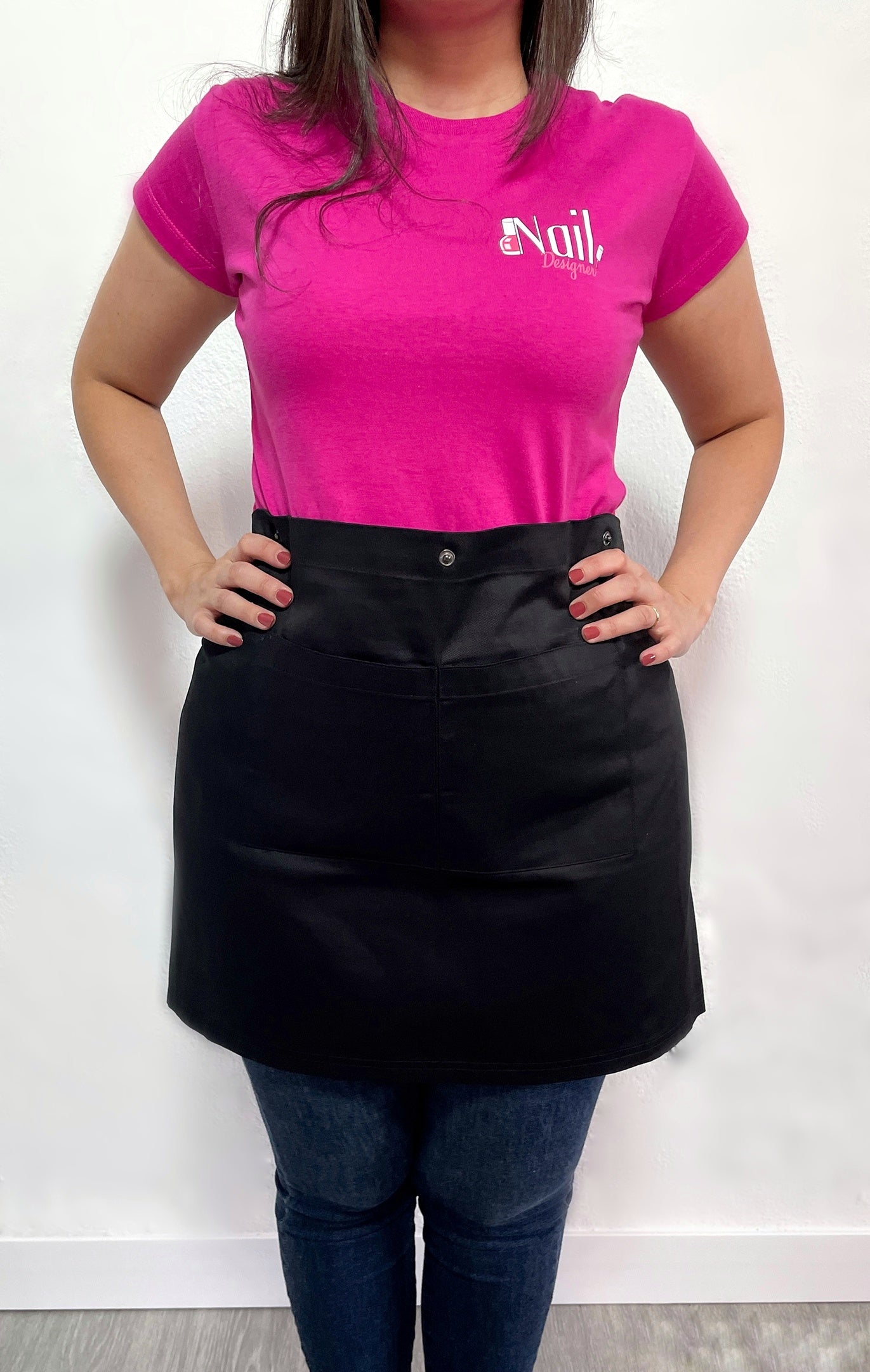 Avental bata 2 em 1 preto Nail Designer dourado