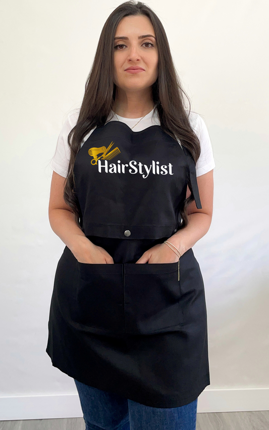 Avental bata 2 em 1 preto Hairstylist dourado