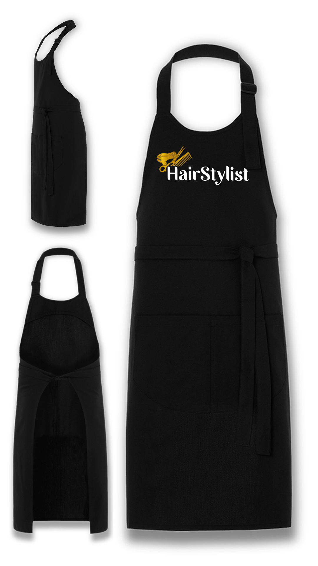 Avental Bata Profissional Hairstylist com Bolso Duplo estampa Dourada