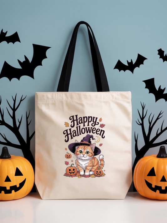 Ecobag | Tote Bag | Saco 100% Algodão Ecológico | Happy Halloween | Cat