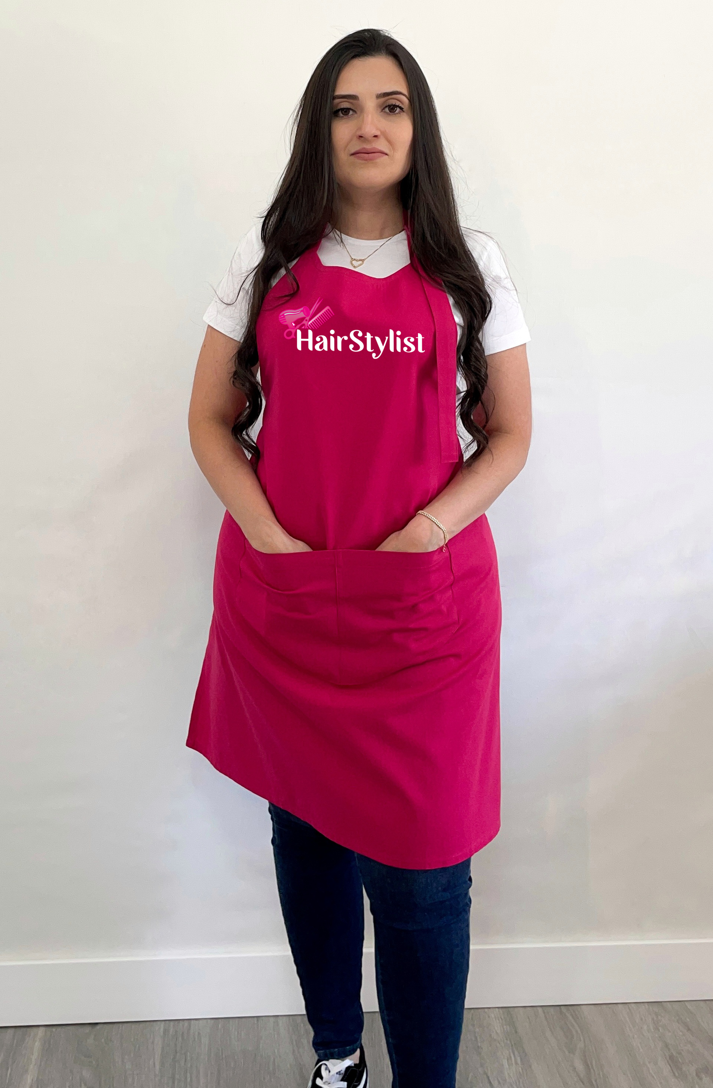 Avental Bata Profissional Hairstylist com Bolso Duplo Rosa