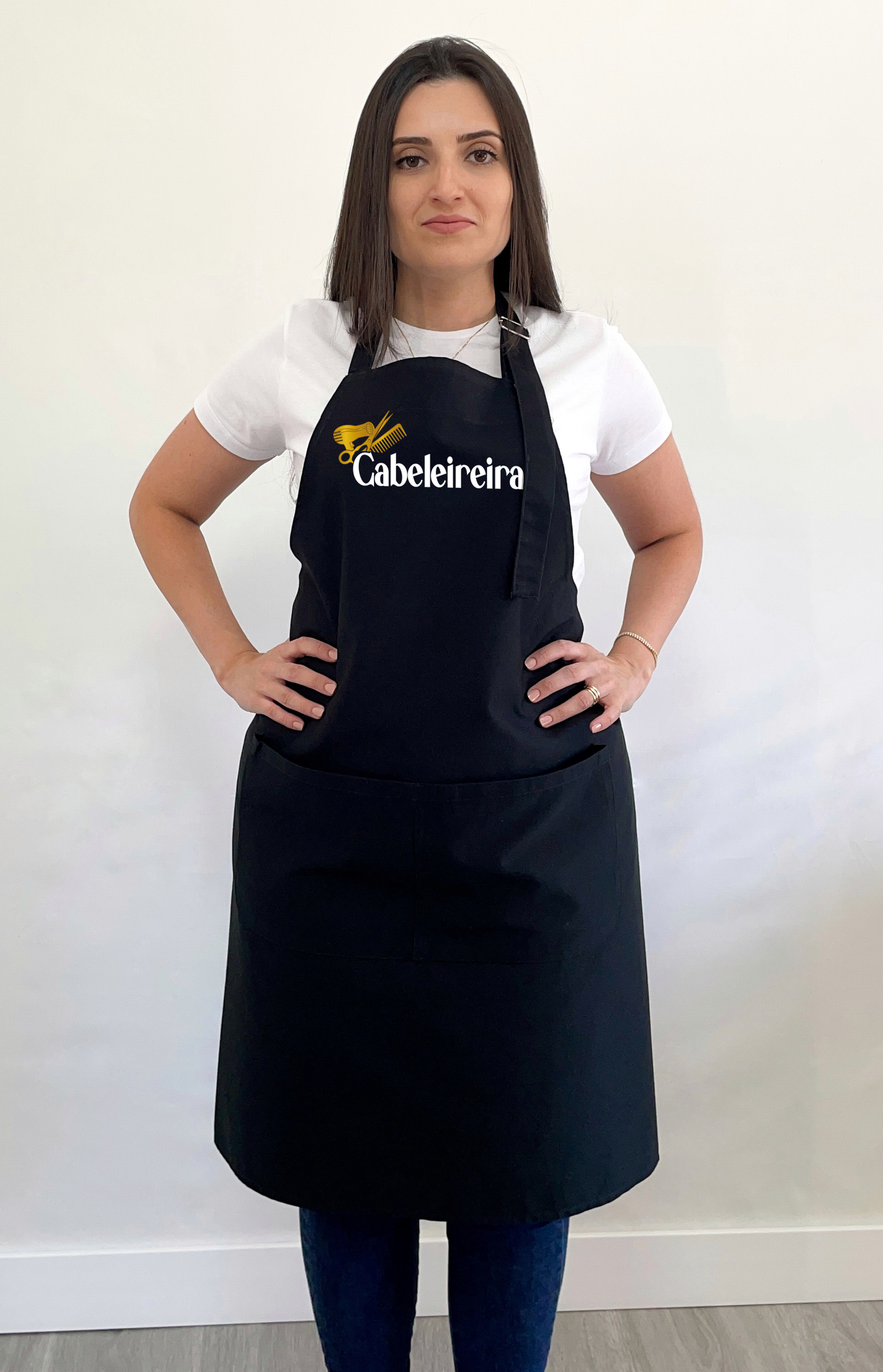 Avental Bata Profissional Cabeleireira com Bolso Duplo estampa Dourada