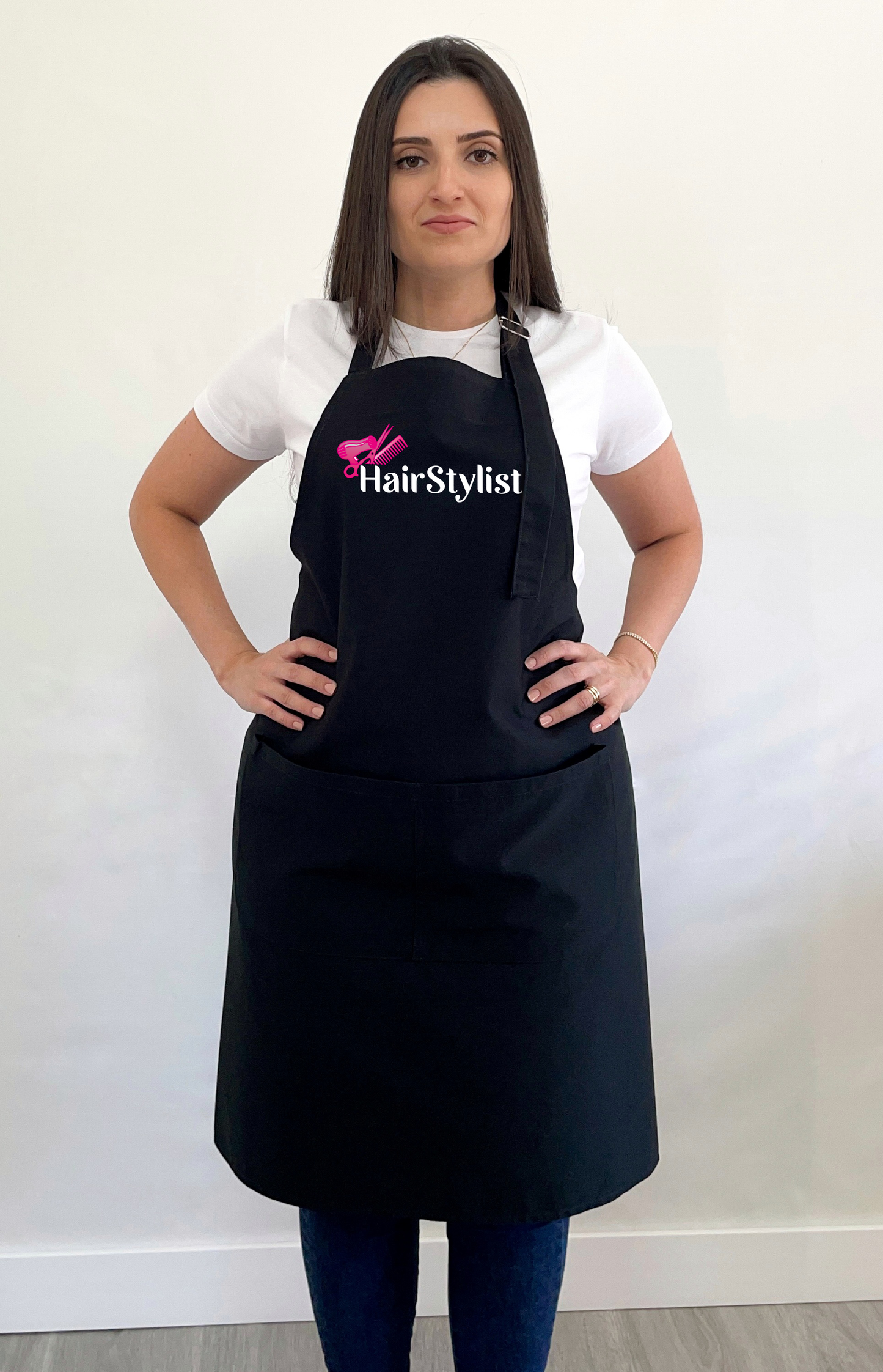 Avental Bata Profissional Hairstylist com Bolso Duplo Rosa