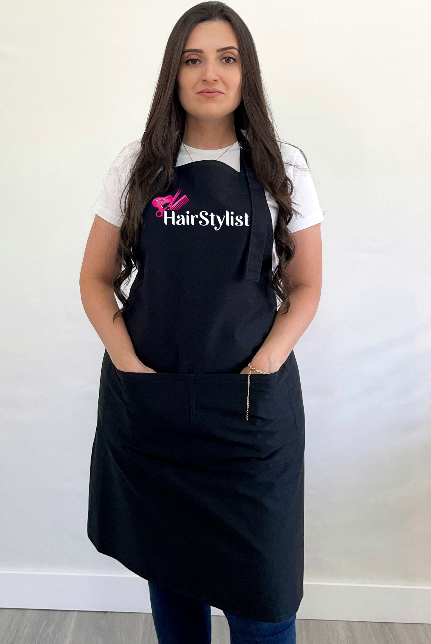 Avental Bata Profissional Hairstylist com Bolso Duplo Rosa