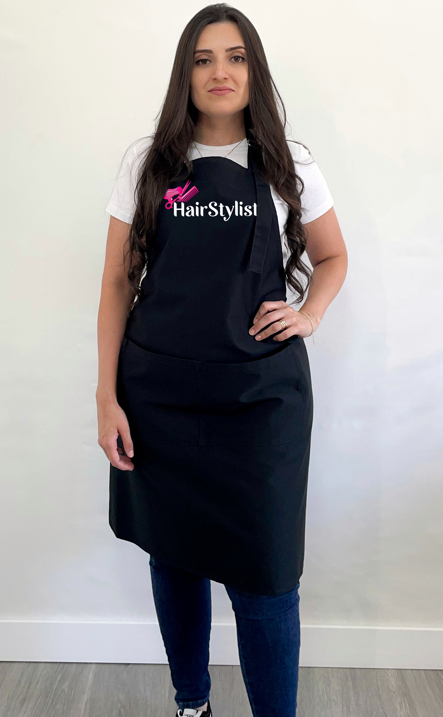 Avental Bata Profissional Hairstylist com Bolso Duplo Rosa