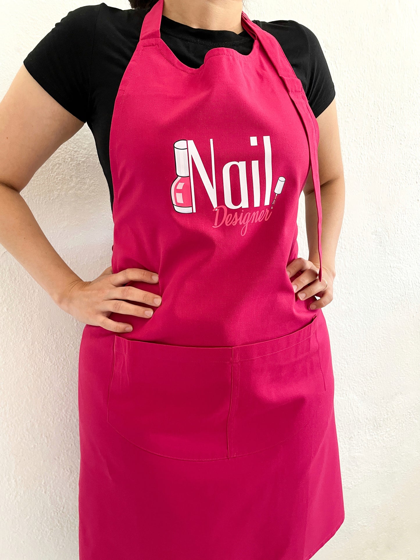 Avental Bata Profissional Nail Design com Bolso Duplo Rosa