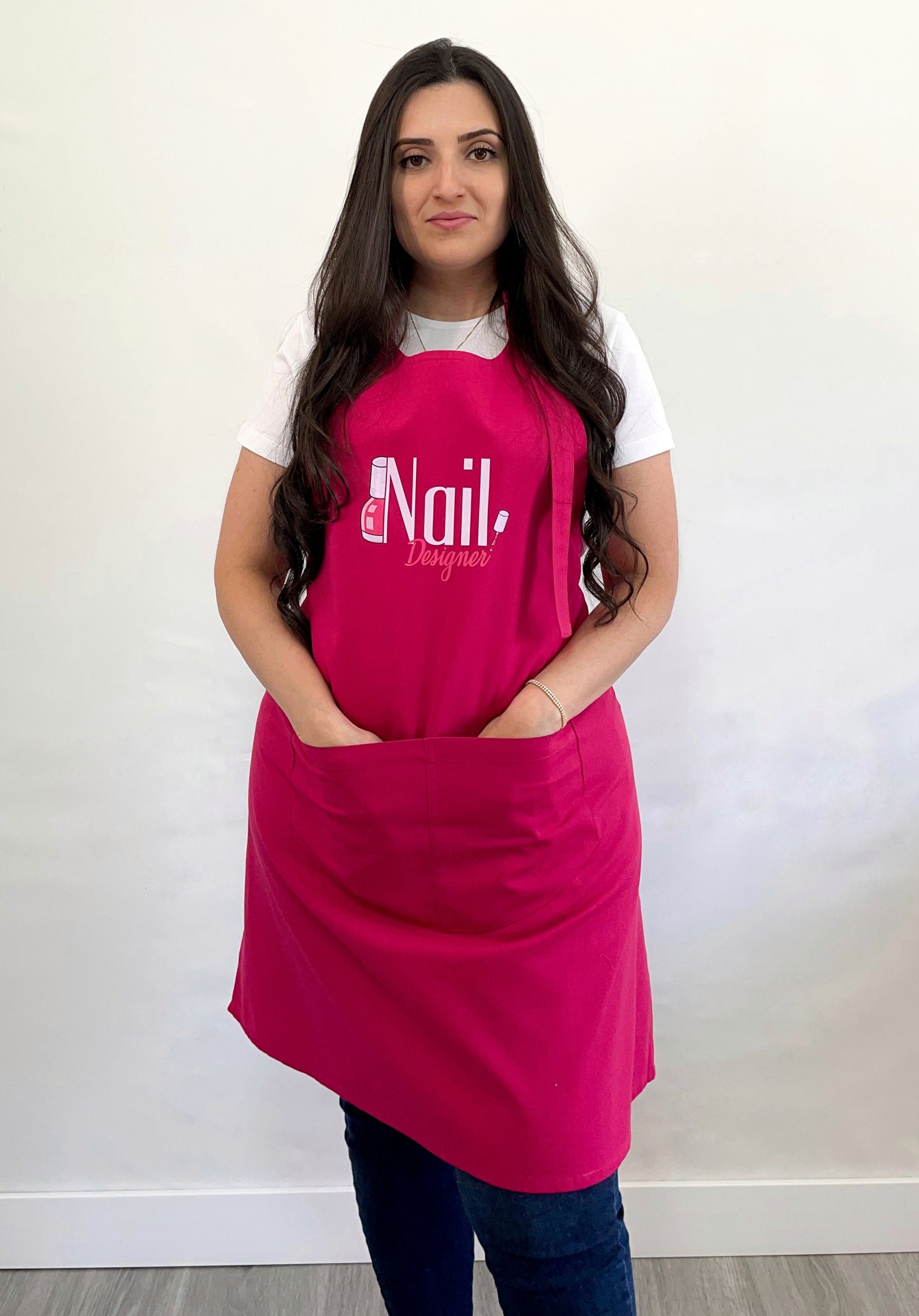 Avental Bata Profissional Nail Design com Bolso Duplo Rosa