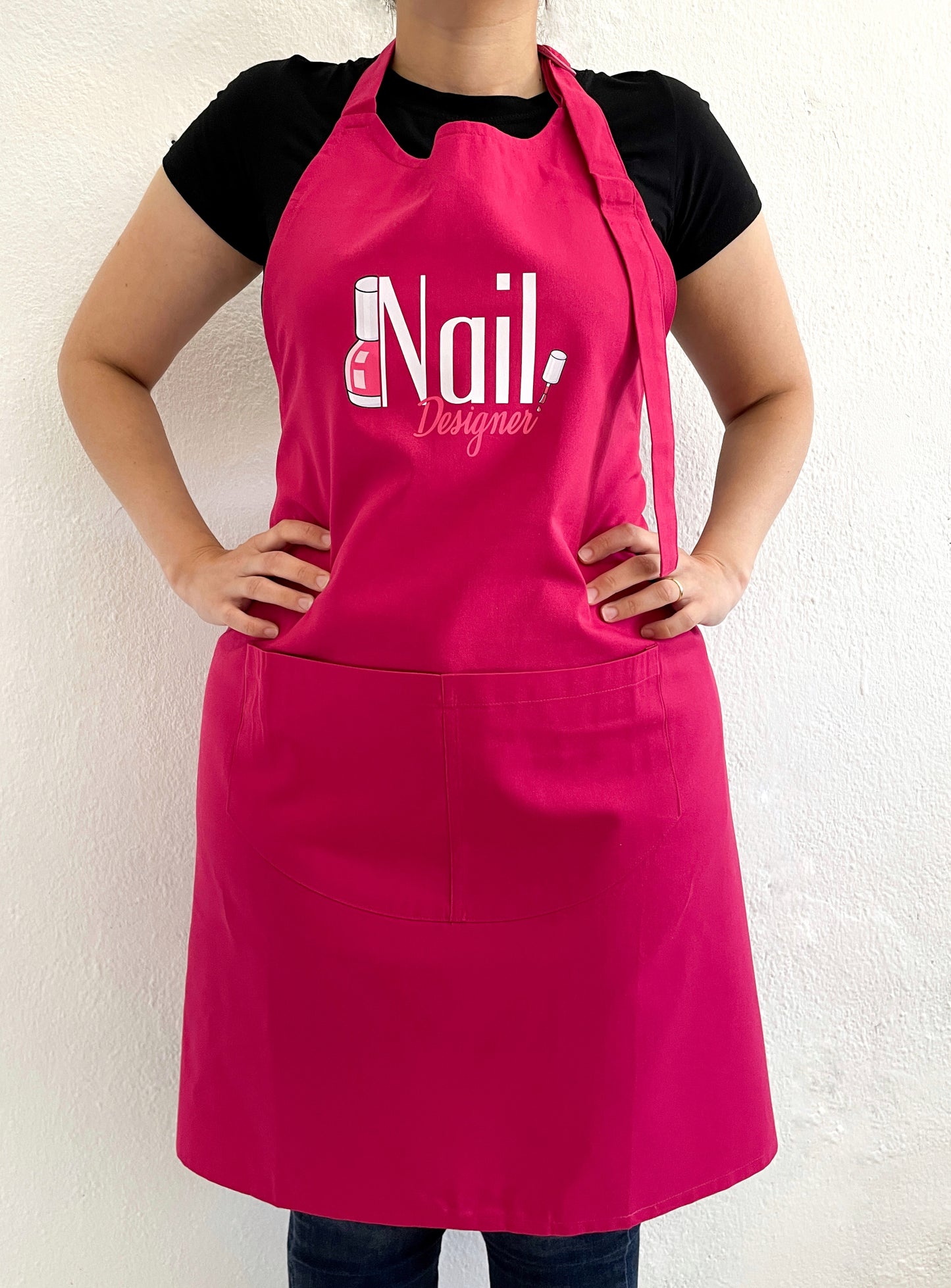 Avental Bata Profissional Nail Design com Bolso Duplo Preto