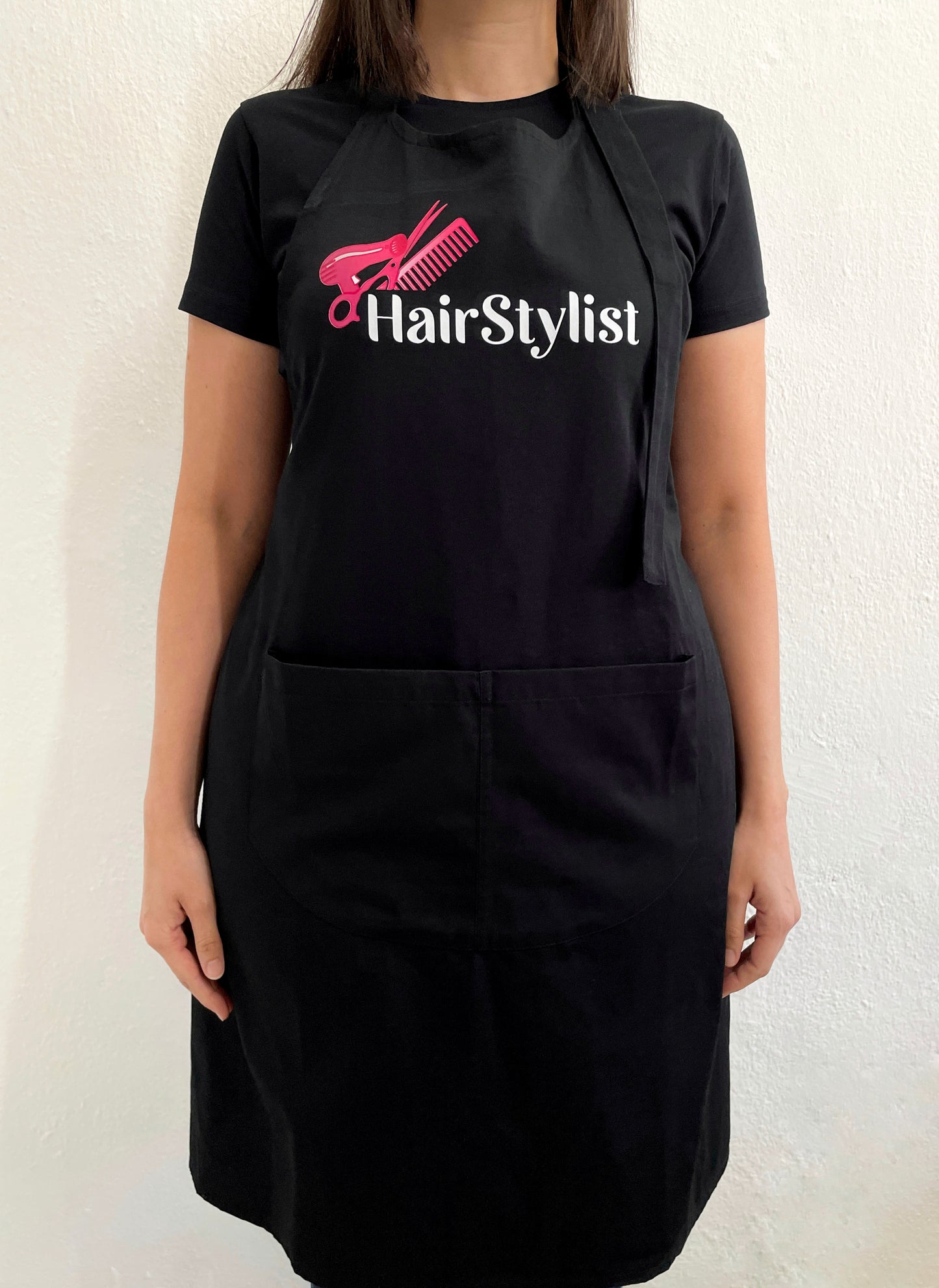 Avental Bata Profissional Hairstylist com Bolso Duplo Rosa