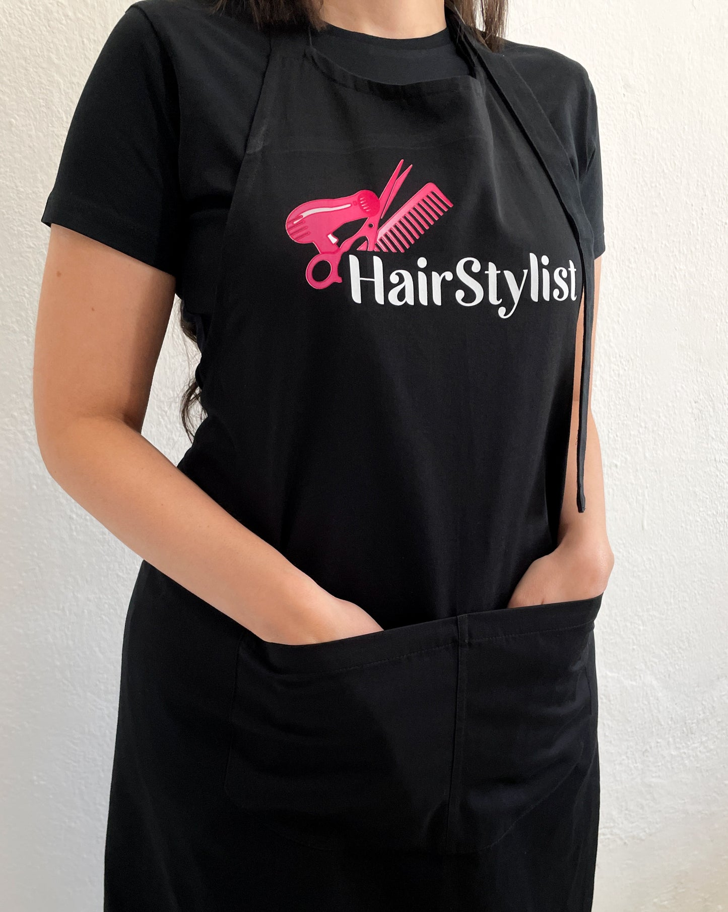 Avental Bata Profissional Hairstylist com Bolso Duplo Rosa