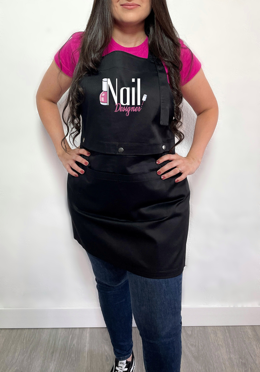 Avental bata 2 em 1 preto Nail rosa