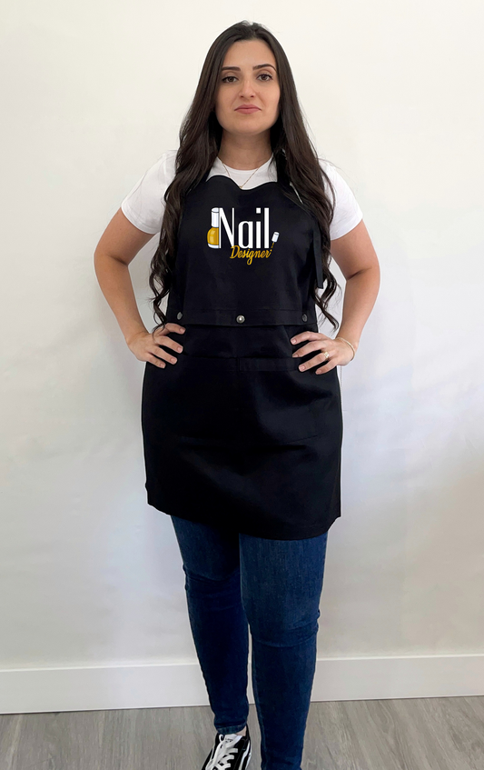 Avental bata 2 em 1 preto Nail Designer dourado