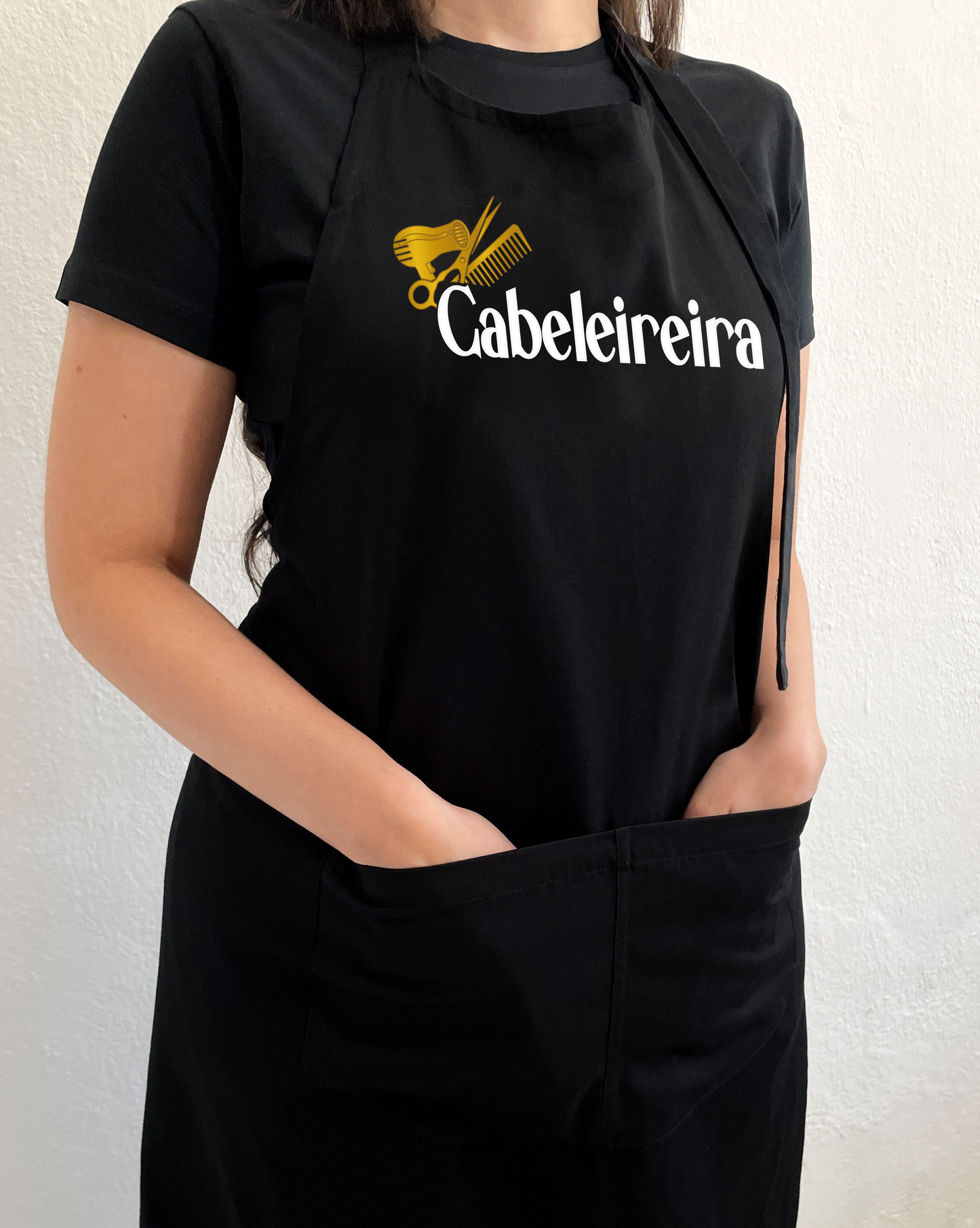 Avental Bata Profissional Cabeleireira com Bolso Duplo estampa Dourada