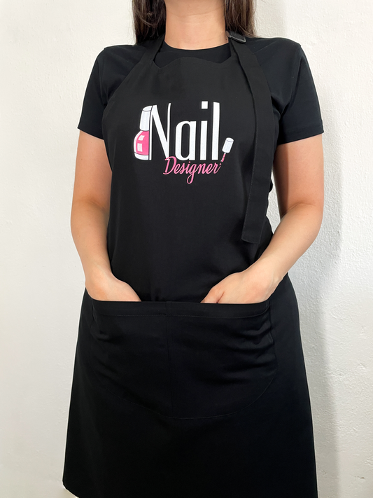 Avental Bata Profissional Nail Design com Bolso Duplo Preto