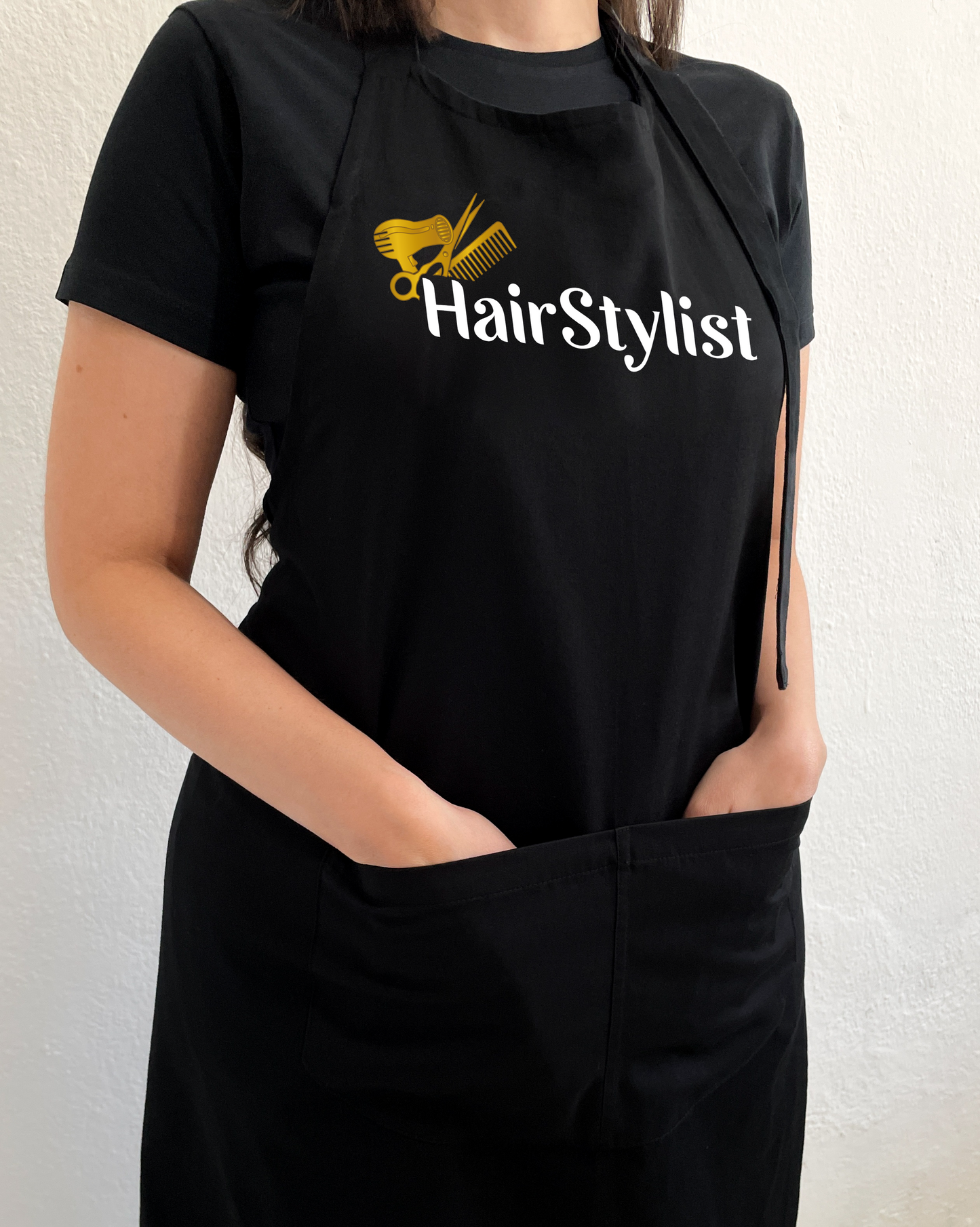 Avental Bata Profissional Hairstylist com Bolso Duplo estampa Dourada
