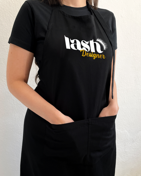 Avental Bata Profissional Lash Designer com Bolso Duplo estampa Dourada