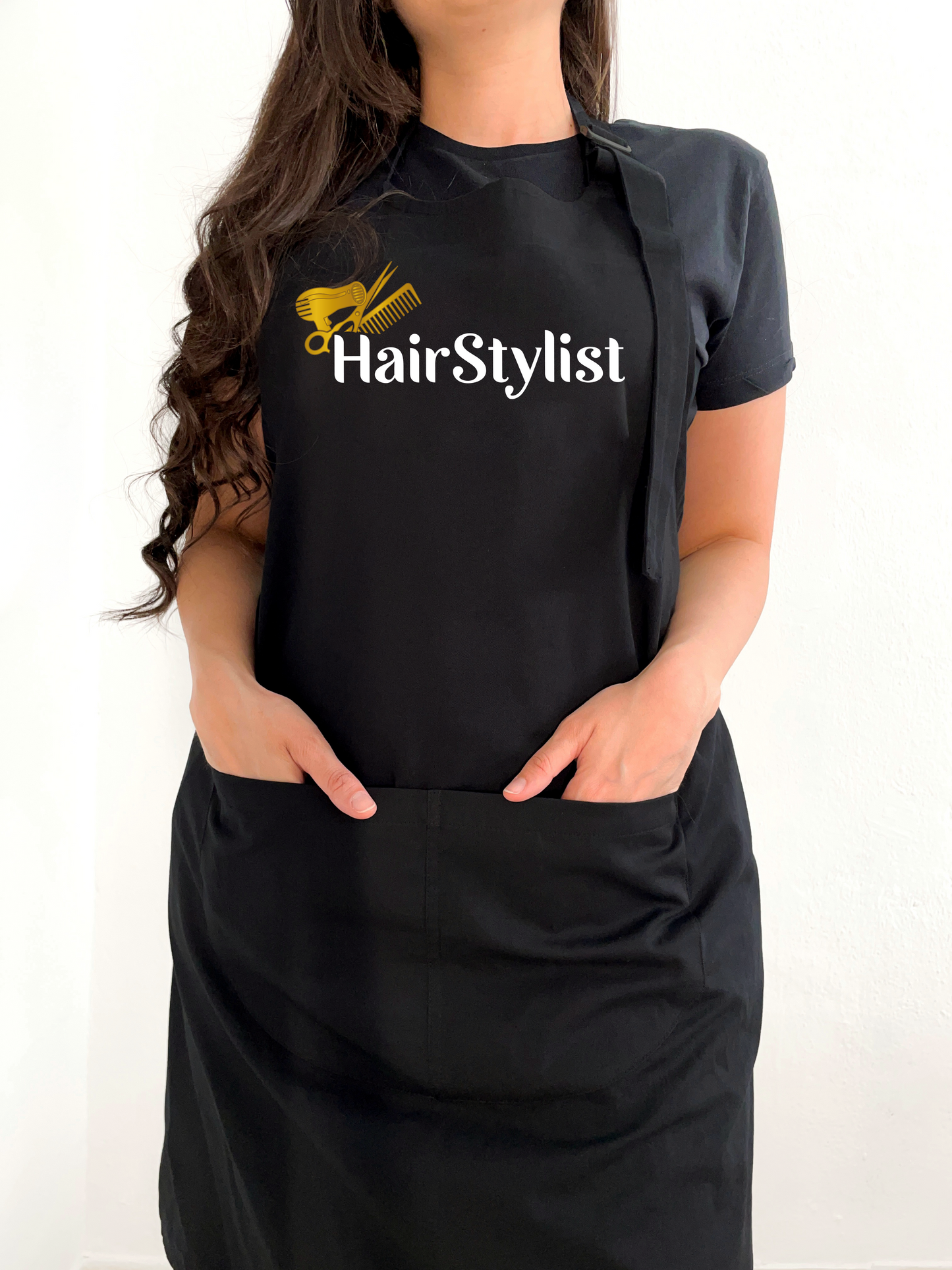 Avental Bata Profissional Hairstylist com Bolso Duplo estampa Dourada