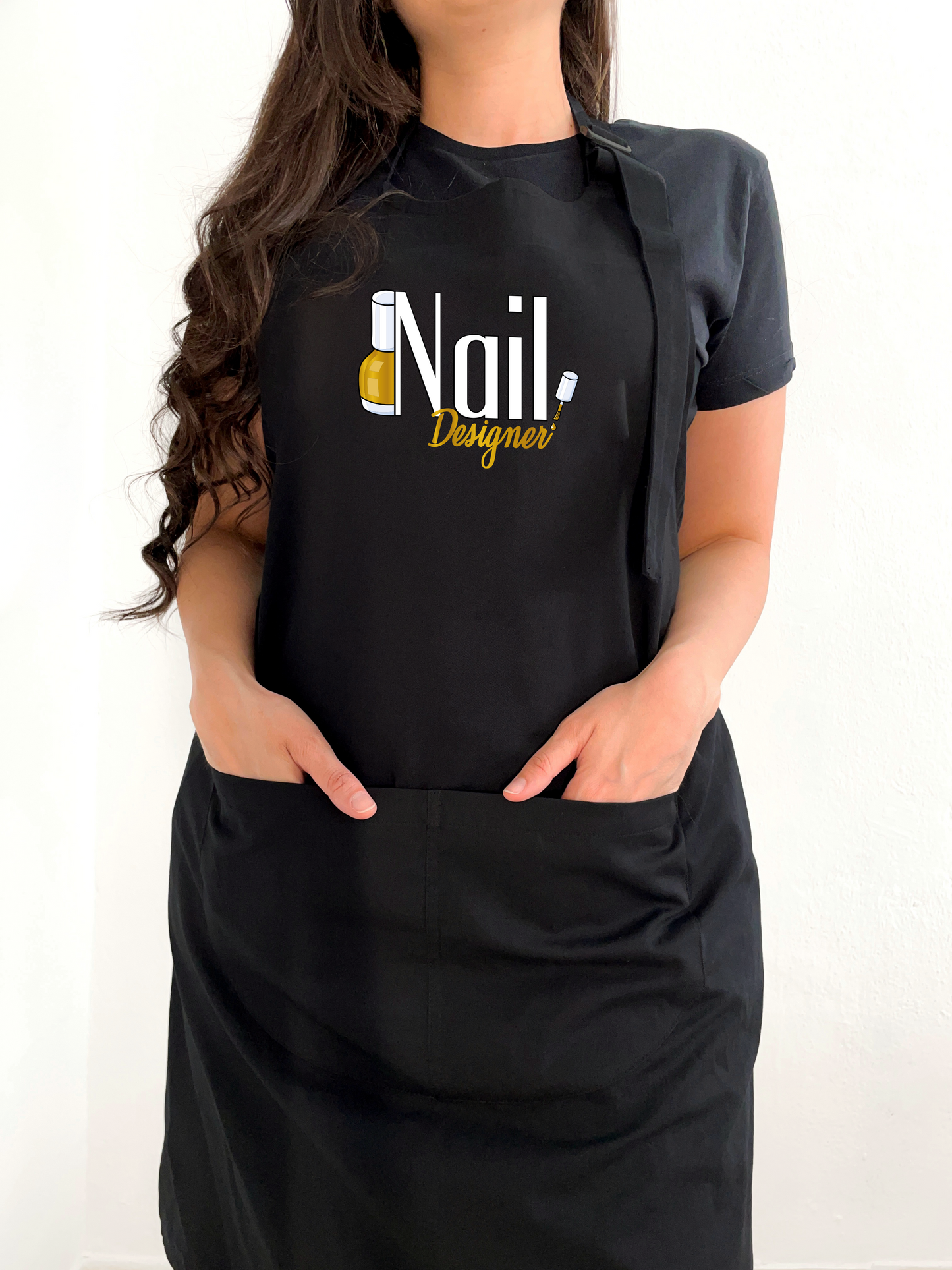Avental Bata Profissional Nail Design com Bolso Duplo estampa Dourada