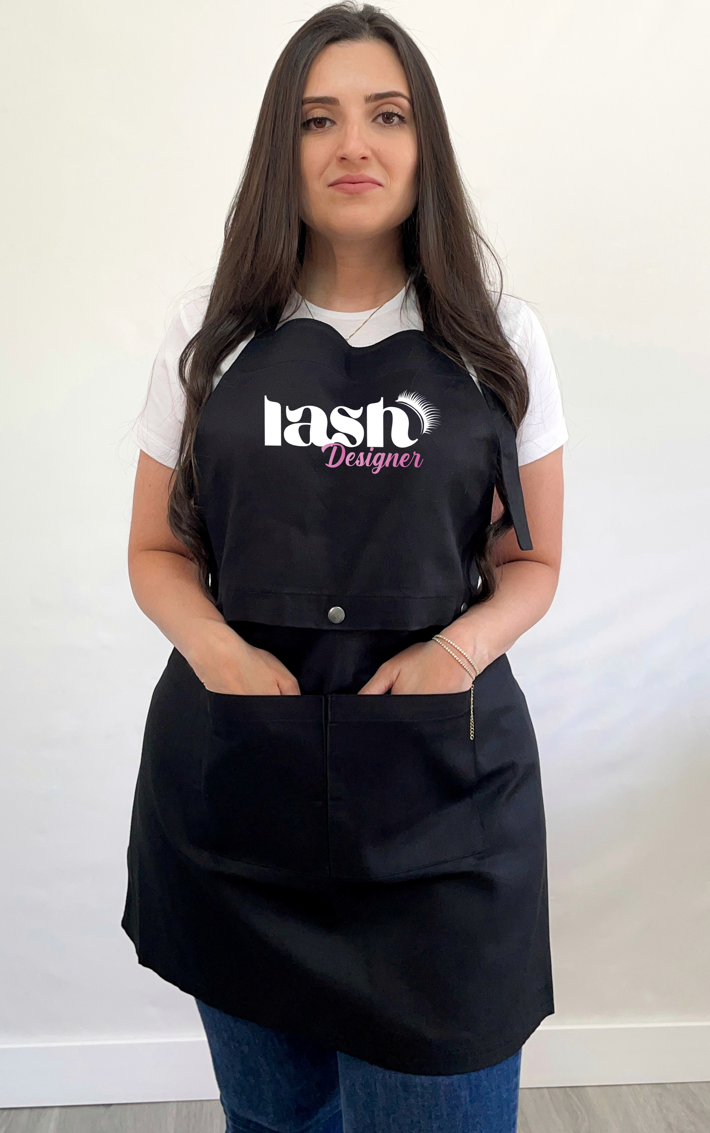 Avental bata 2 em 1 preto Lash Designer rosa