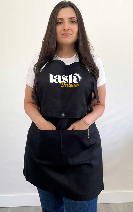 Avental bata 2 em 1 preto Lash Designer dourado