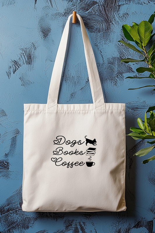 Ecobag | Tote Bag | Saco 100% Algodão Ecológico | Dogs Books Coffee