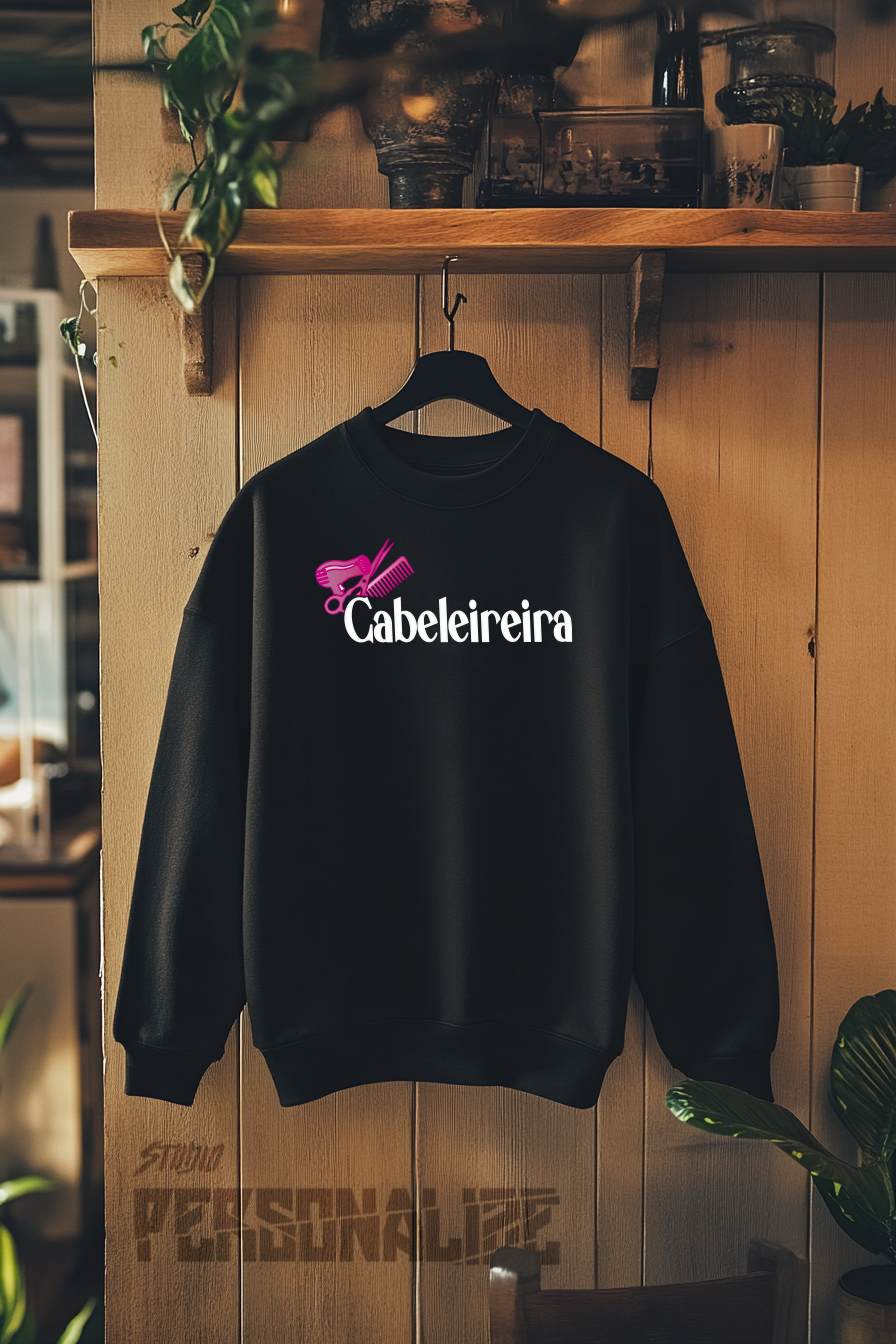 Sweatshirt preto estampa cabeleireira