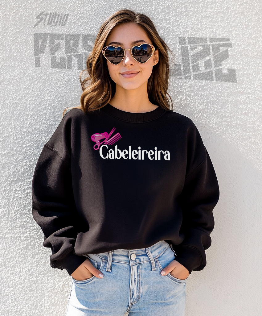 Sweatshirt preto estampa cabeleireira