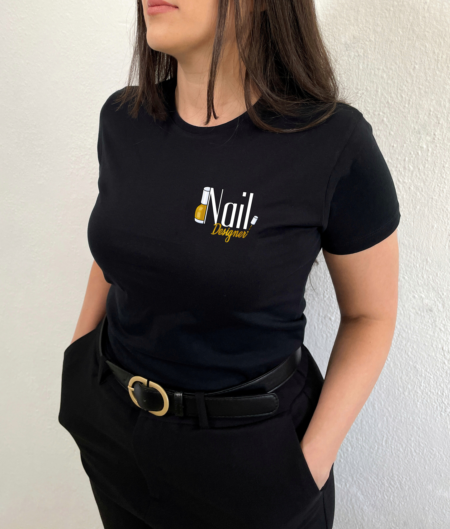 T-shirt Nail Designer Algodão Penteado Preta estampa dourada