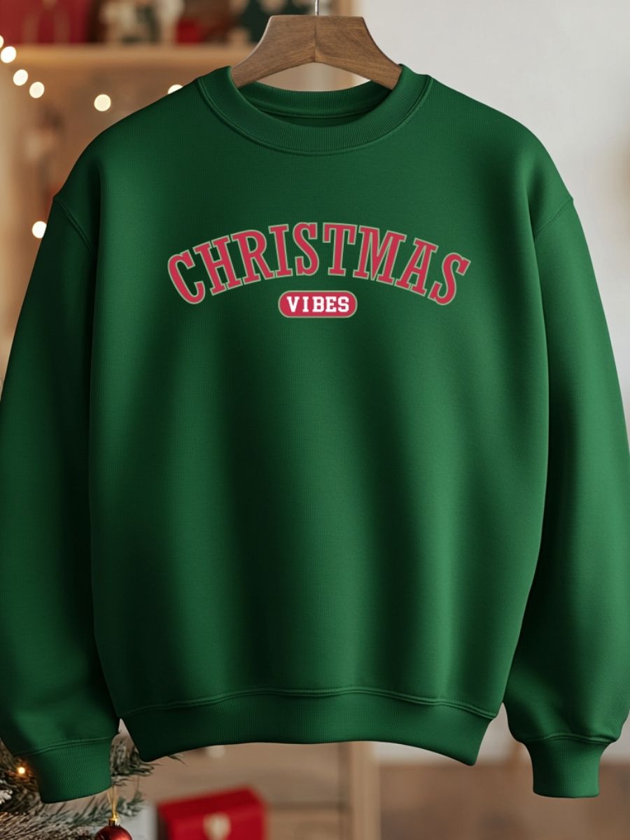 Camisola de Natal com estampa natalícia christmas vibes verde