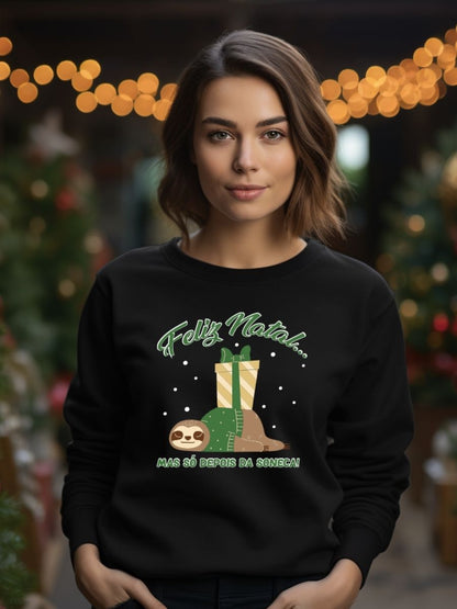 Camisola de Natal verde com estampa natalícia feliz natal... mas só depois da soneca 