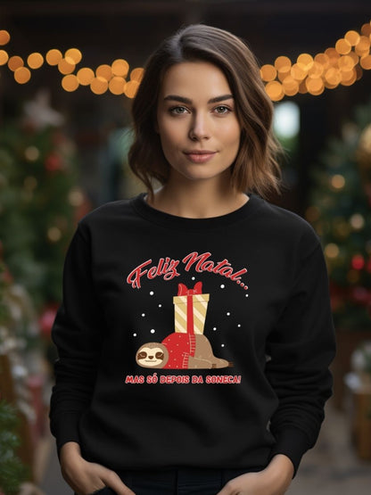 Camisola de Natal vermelho com estampa natalícia feliz natal... mas só depois da soneca 