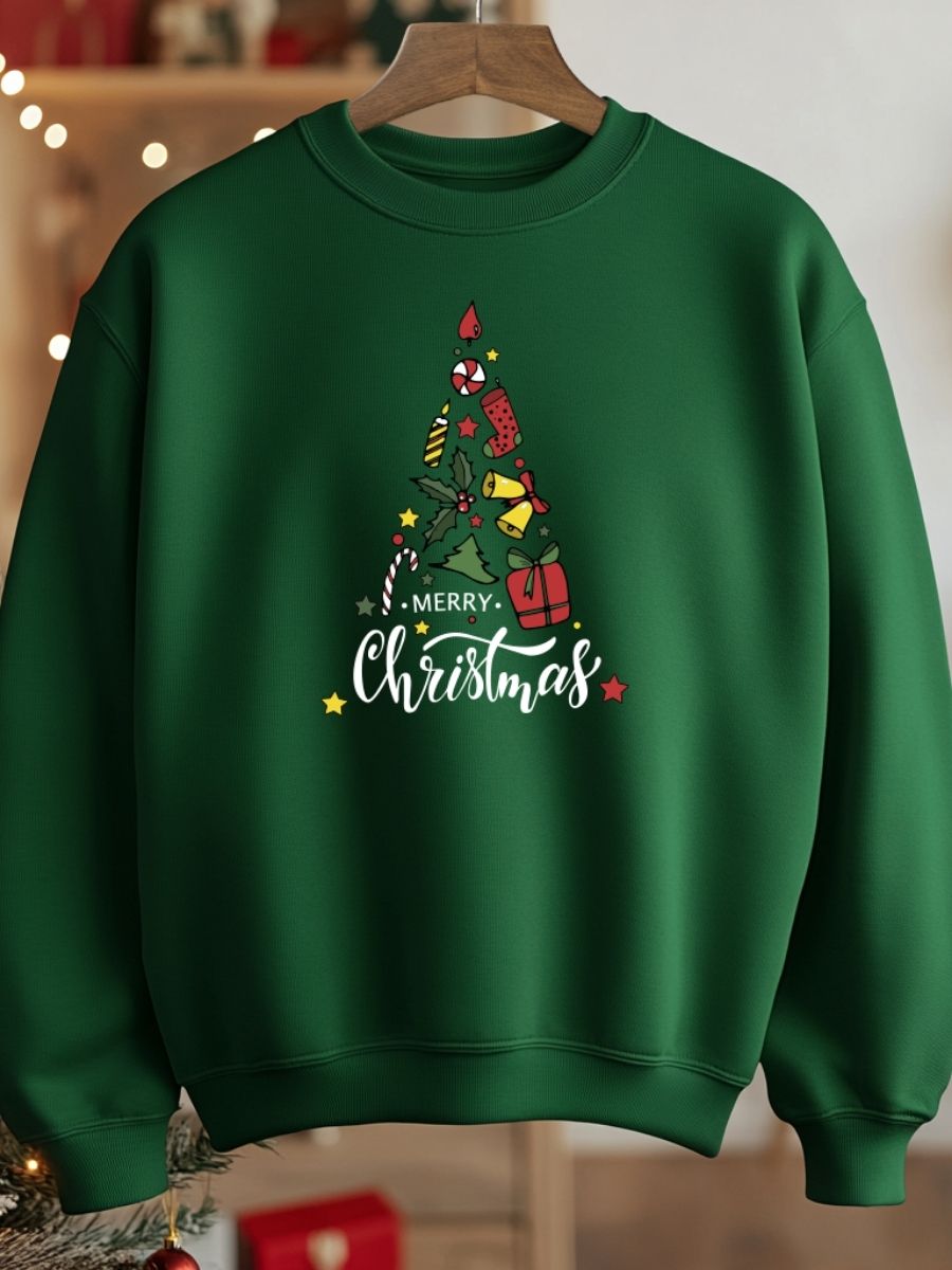 Camisola de Natal com estampa natalícia merry christmas arvore presentes