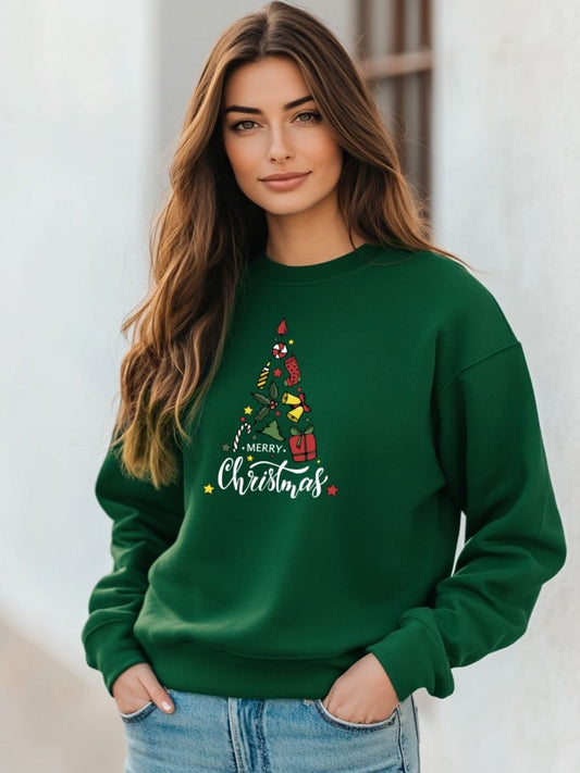 Camisola de Natal com estampa natalícia merry christmas arvore presentes