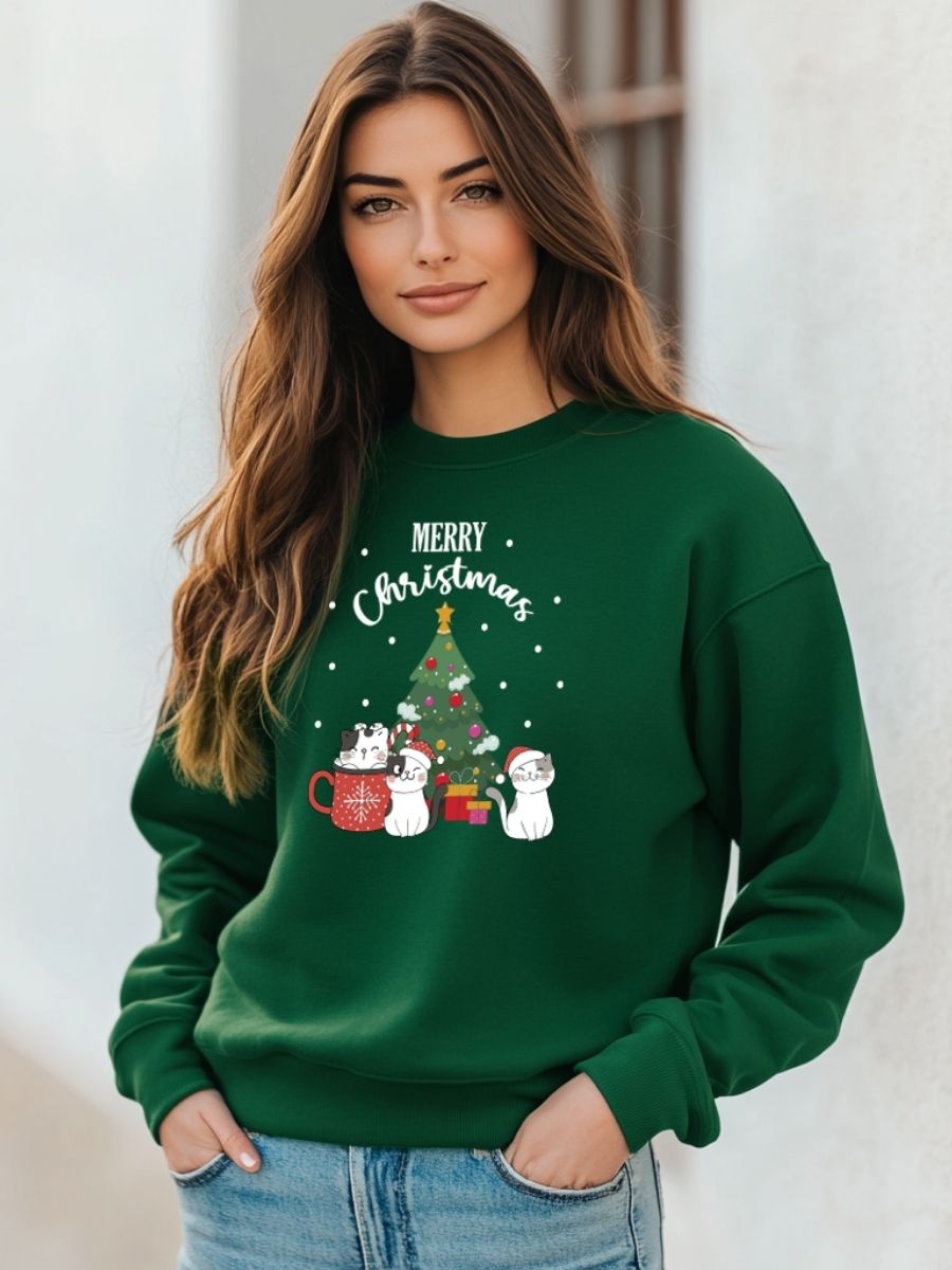 Camisola de Natal com estampa natalícia cats merry christmas 