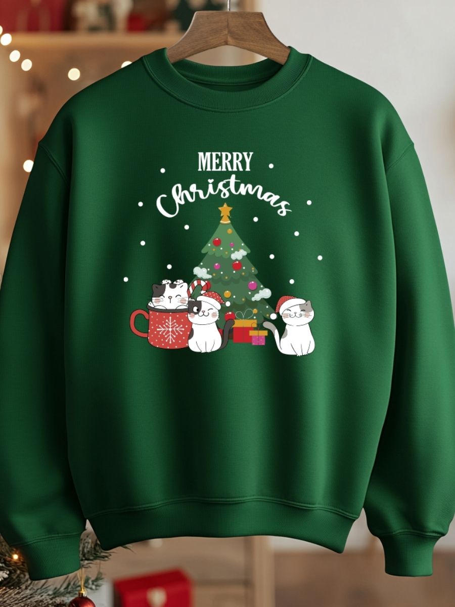 Camisola de Natal com estampa natalícia cats merry christmas 